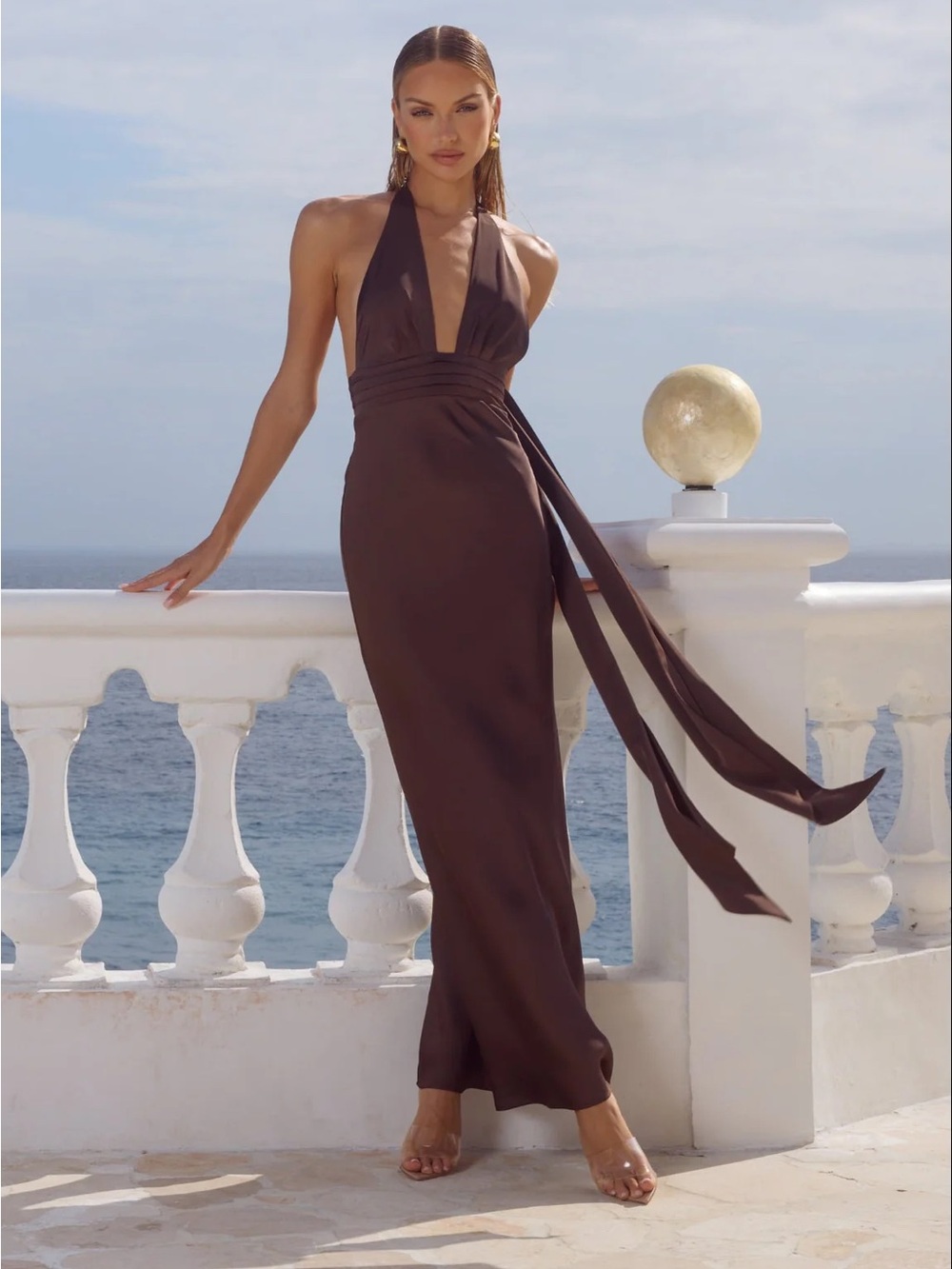 American Threads Sylvie Brown Halter Maxi Dress